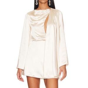 NBD Ivory Satin Kimono Draped Mini Dress MEDIUM Dayla Bust Cut Out Blouson NEW